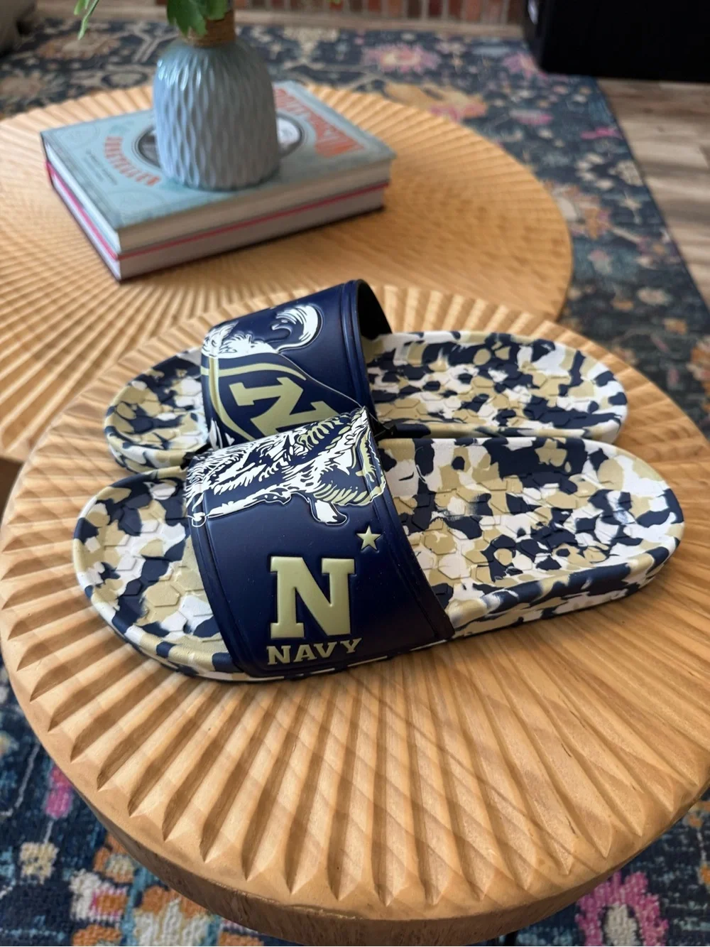 Hype Co Slider Sandal Naval Academy Navy white green NWOT Shower Beach Shoes